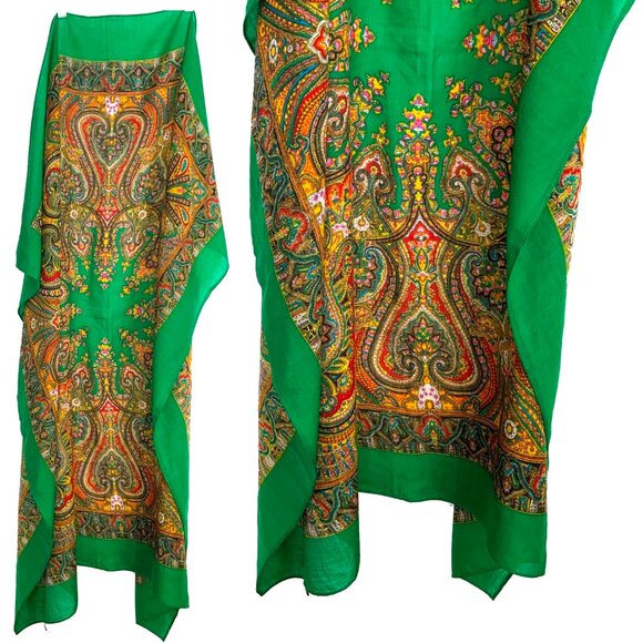 Vintage 80's Square 100% Wool Green Scarf Shawl Intricate Paisley Design. - Picture 2 of 16